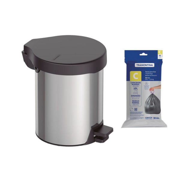 Lixeira Tramontina New Com Pedal 5l Redonda Inox Polido + Sac