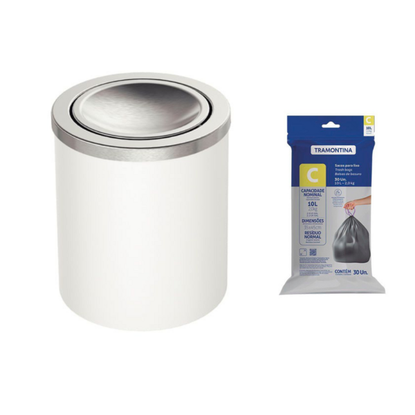 Lixeira Tramontina Útil Basculante 5l Redonda Branca + Saco D