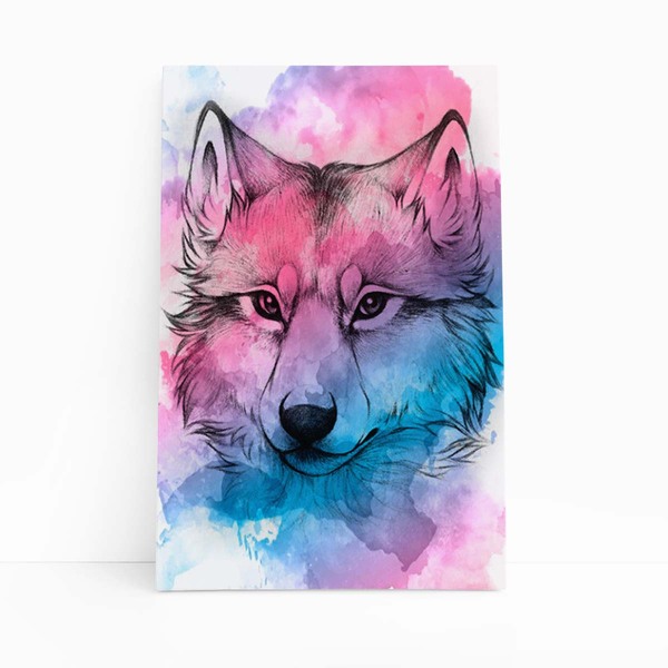 Lobo Animais Aquarela Arte Colorido Quadro Canvas 140x90cm