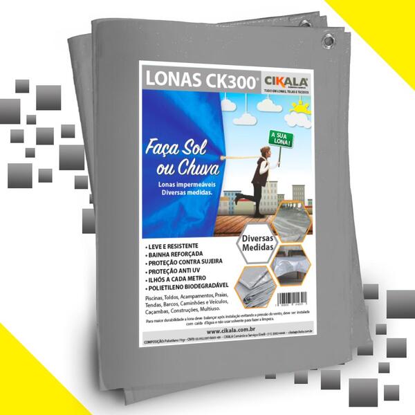 Lona Ck300 Cinza 6x6 Metros Em Polietileno Com Ilhós A Cada M