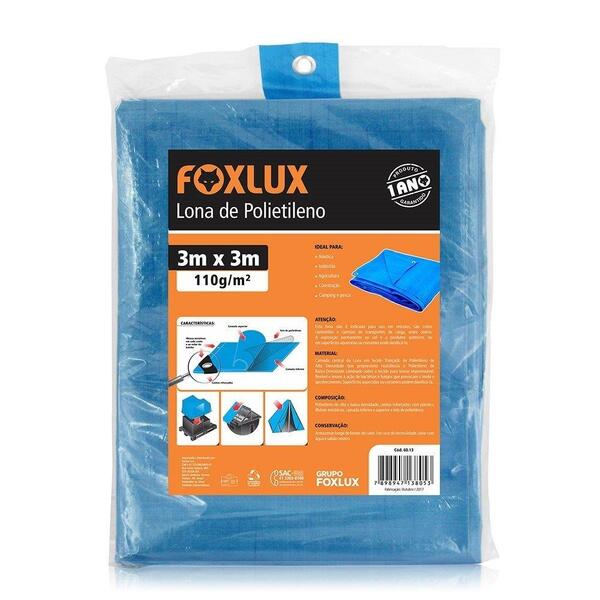 Lona Plástica Azul Foxlux Com Ilhos Cantos Reforçados 3mx3m