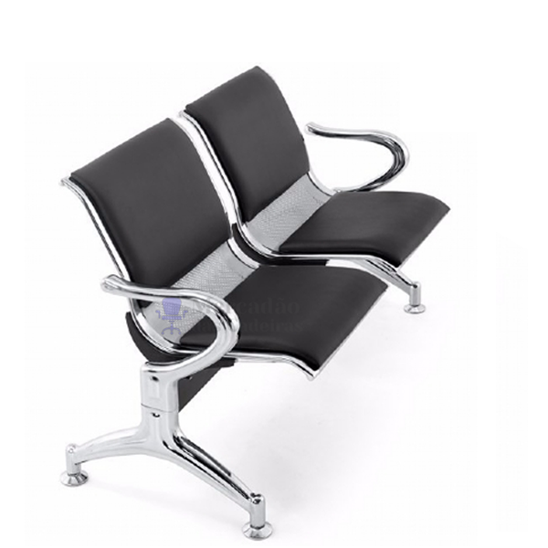 Longarina 2 Lugares Cromada Com Estofado Azul (4264) B-203a -