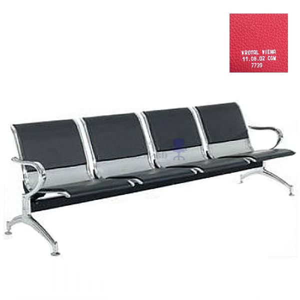 Longarina 2 Lugares Longarina Cromada Com Estofado Preto B-20