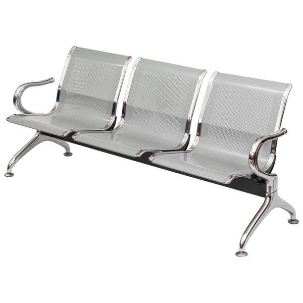 Longarina 3 Lugares Montreal Aço Cromado Com Braços Externos