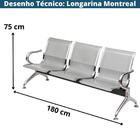 Longarina 3 Lugares Montreal Aço Cromado Com Braços Externos