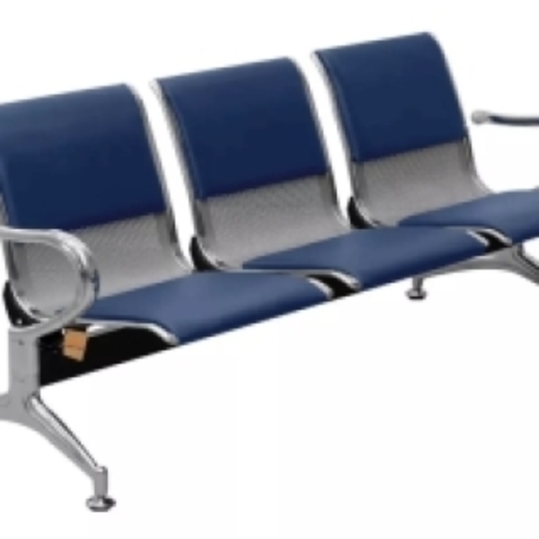 Longarina Aeroporto 3 Lugares Com Estofado Azul