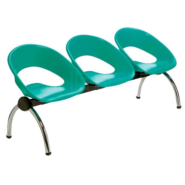 Longarina Happy 3 Lugares Base Cromada - Aqua