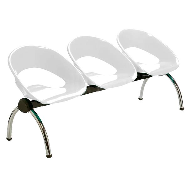 Longarina Happy 3 Lugares Base Cromada - Branca