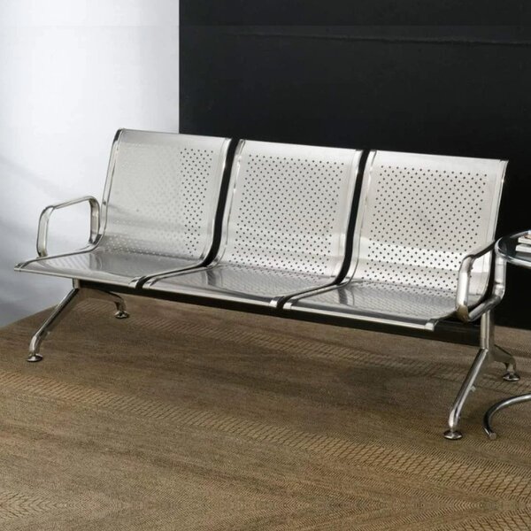 Longarina Inox 3 Lugares Com Braço Esterno Prata