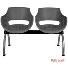 Longarina Kiss 2 Lugares Base Cromada - Cinza