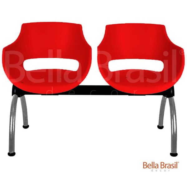 Longarina Kiss 2 Lugares Base Cromada - Vermelha