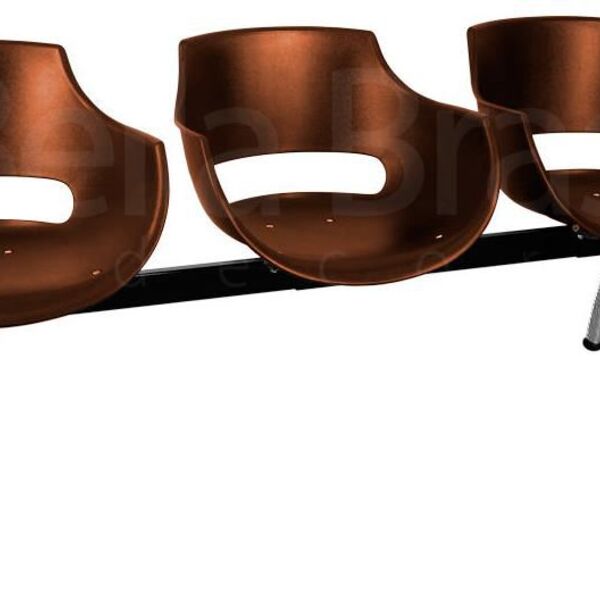 Longarina Kiss 3 Lugares Base Cromada - Chocolate