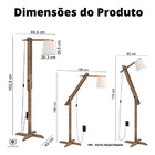 Luminária 1,6m Articulada Chão Pedestal Piso Abajur Madeira P