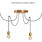 Luminária  Lustre Pendente Aranha 4 Cabos Em Madeira