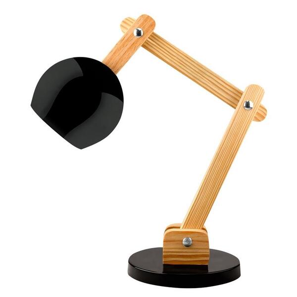 Luminária Abajur Articulável Mesa Madeira Redonda Preta