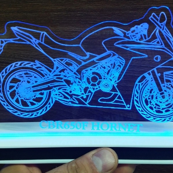 Luminária Abajur Base De Mesa Acrílica Led Moto Cbr650f Horne