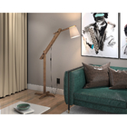 Luminária Abajur De Chão Articulada Em Madeira Pérola Com Cúp