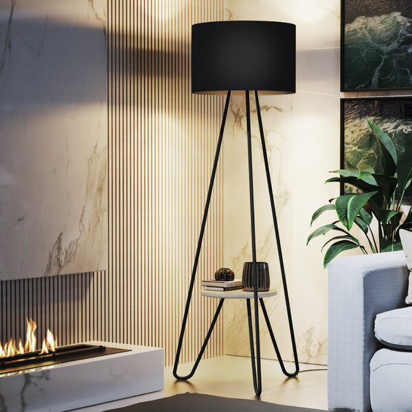 Luminária Abajur De Chão Real Com Prateleira Pés Ferro Preto Leroy Merlin