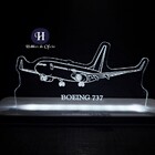 Luminária Abajur De Mesa Base Acrílica Led Avião Boeing 737 -