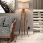 Luminaria Abajur Dubai De Chão 1,58m Palha Com 4 Pés Madeira