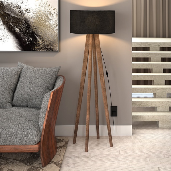 Luminaria Abajur Dubai De Chão 1,58m Preto Com 4 Pés Madeira