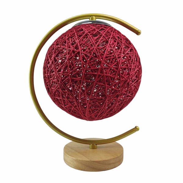Luminaria Abajur Mesa Cupula Lua Bola Barbante Base Madeira R