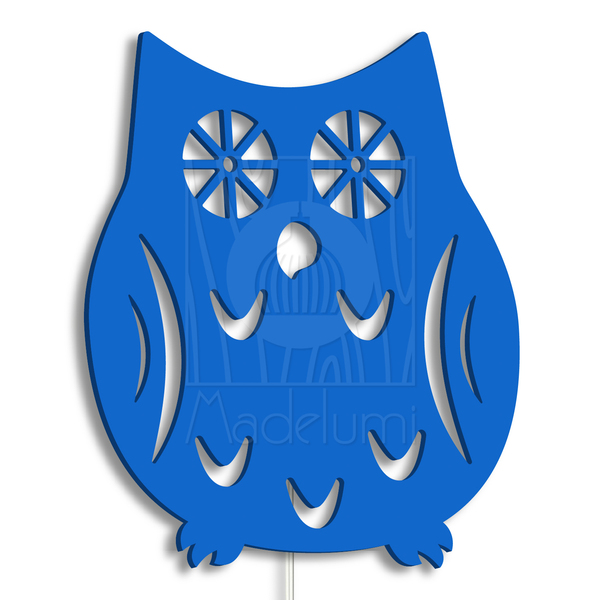 Luminária Abajur Parede Coruja Madeira G9 30cm Decoração Azul