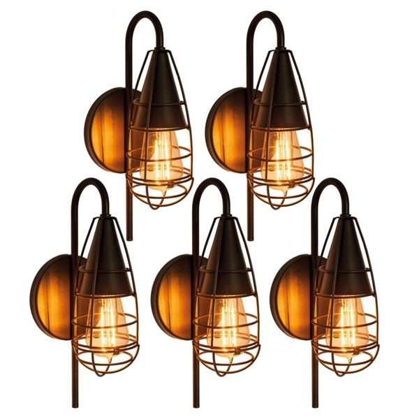 Luminária Arandela Retrô Preto Kit Com 5