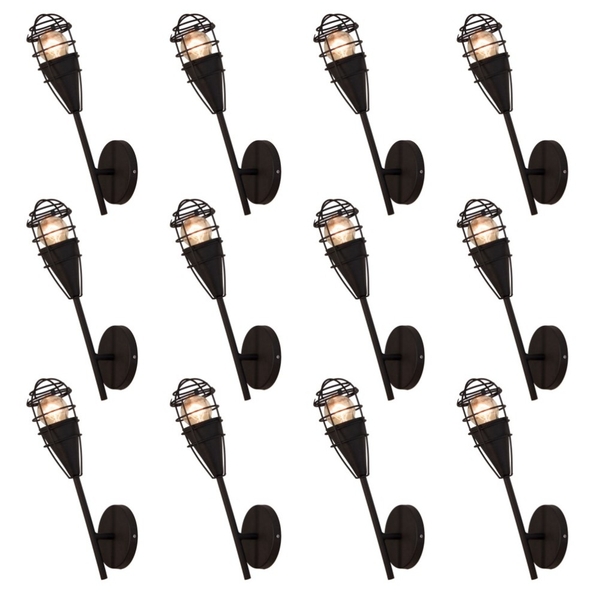 Luminária Arandela Vintage Tocha Preto Kit Com 12