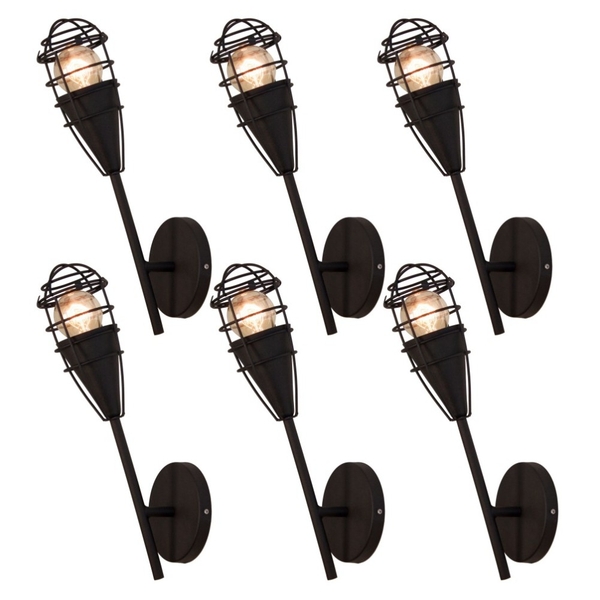 Luminária Arandela Vintage Tocha Preto Kit Com 6