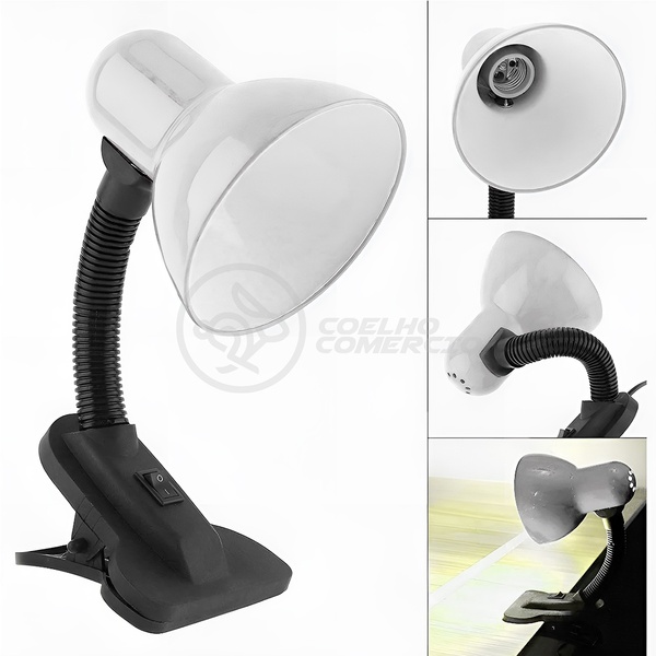 Luminária Articulada Branca Com Garra Presilha Bivolt E27 Par