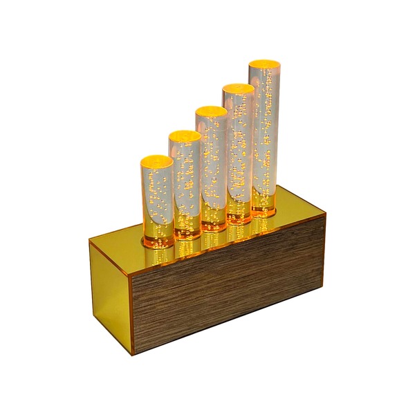 Luminária Blend Led 220v Decorativa De Mesa Dourada Em Madeir