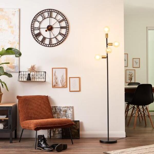 Luminária Chão Slim Metálica Industrial Base Redonda P/ 3 Lâmpadas E27