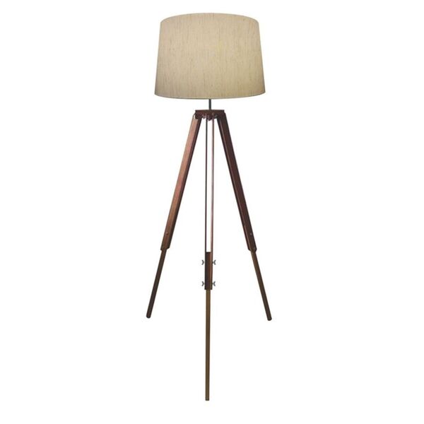 Luminaria Chao Tripe Madeira Md2027 Cúpula Em Tecido 30/40x45 Linho