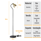 Luminária Coluna Abajur Piso Chão Spot City - Dourado