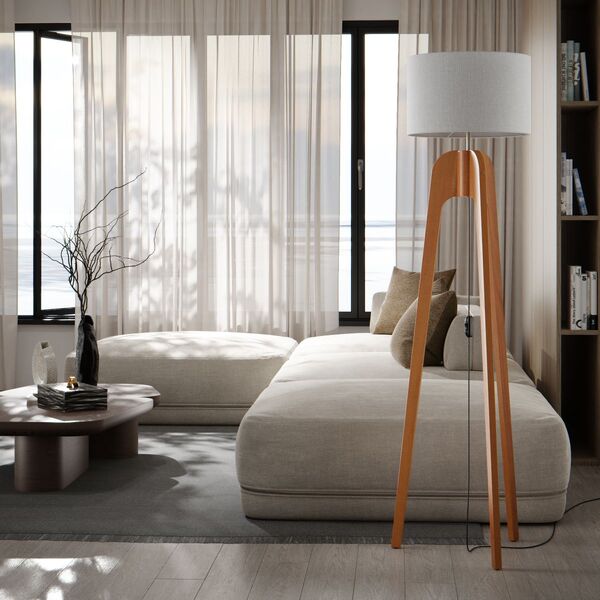 Luminária De Chão Atenas 160cm Cúpula Brugges Palha