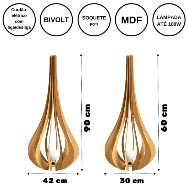 Luminária De Chão Mdf Ibiza Marrom Kit Com 2 - 90x42cm E 60x3
