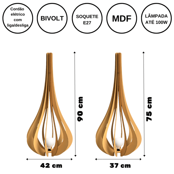 Luminária De Chão Mdf Ibiza Mdf Cru Kit Com 2 - 90x42cm E 75x