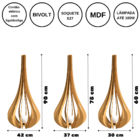 Luminária De Chão Mdf Ibiza Preto Kit Com 3 - 90x28cm, 75x23c