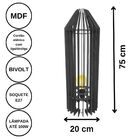 Luminária De Chão Mdf Penedo Preto 75x20cm