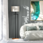 Luminaria De Chão Moderna Base De Ferro Preto Com Cupula Bege