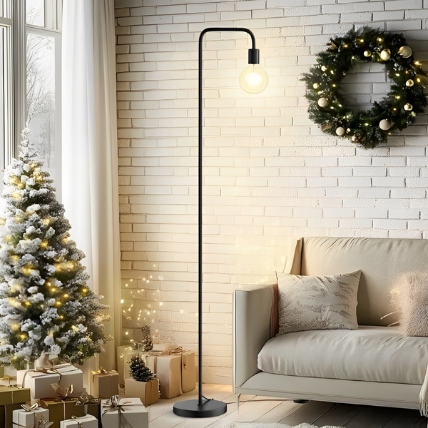 Luminária De Chão Moderna Coluna Slim Metálica Cúpula Curva P