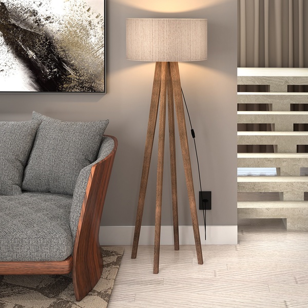 Luminaria De Chão Para Sala 1,58m  Luxo Cúpula Palha