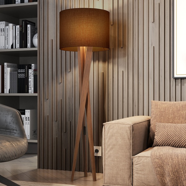 Luminaria De Chão Para Sala  Luxo Cúpula Marrom