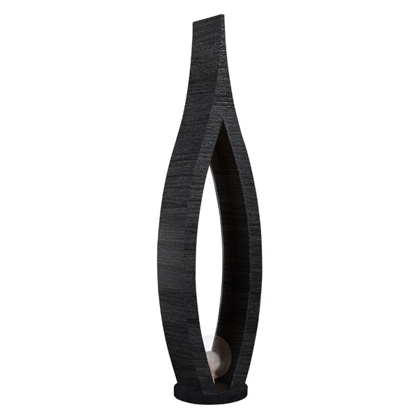 Luminária De Chão Piso Madeira Chama G9 Cúpula Em Vidro Preto