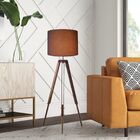 Luminária De Chão Tripé Base Madeira Vivare Md-2018 Cúpula Em