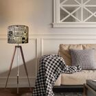 Luminária De Chão Tripé Base Madeira Vivare Md-2018 Cúpula Em