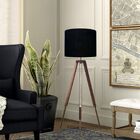 Luminária De Chão Tripé Base Madeira Vivare Md-2018 Cúpula Em