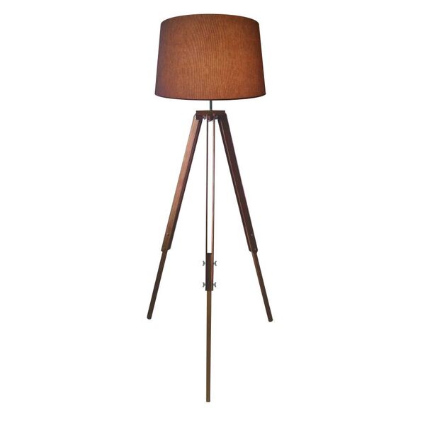 Luminária De Chão Tripé Base Madeira Vivare Md-2027 Cúpula Em