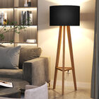 Luminária De Chão Tripé Celta Com Cúpula Abajur Black/nature